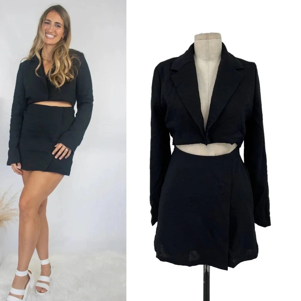 Mable Crop Blazer Jacket Mini Cut Out Dress Black‎ Size Small